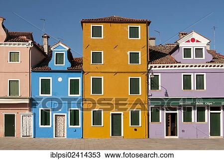 Brightly painted houses, Piazza Baldassarre Galuppi, Burano, Venice, Veneto, Italy, Europe View Large Photo Image Stock Image - Brightly painted houses, Piazza Baldassarre Galuppi, Burano, Venice, Veneto, Italy, Europe. Fotosearch