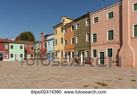 Brightly painted houses, Piazza Baldassarre Galuppi, Burano, Venice, Veneto, Italy, Europe View Large Photo Image Stock Image - Brightly painted houses, Piazza Baldassarre Galuppi, Burano, Venice, Veneto, Italy, Europe. Fotosearch