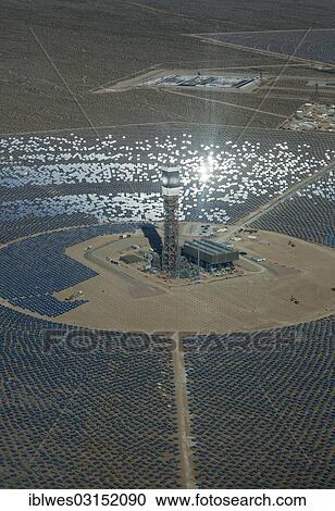 Stock Image - "Brightsource Ivanpah Solar Electric Generating System, a solar thermal electric generating facility, Mojave Desert, San Bernardino County, California, United States, North America". Fotosearch