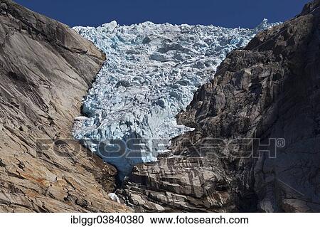 Stock Image - "Briksdalsbreen Glacier tongue of the Jostedalsbreen Glacier, Briksdal valley, Stryn, Sogn og Fjordane, Norway, Europe". Fotosearch