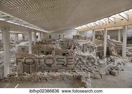 Stock Photograph - "Bronze Age-Minoan archaeological site of Akrotiri, reopened in 2012, Santorini, Cyclades, Greek Islands, Greece, Europe". Fotosearch