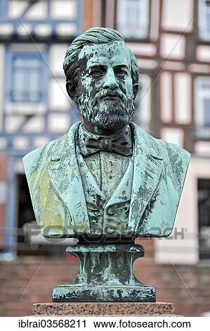 Stock Image - "Bronze bust, monument to Johann Philipp Reis, inventor of the telephone, Gelnhausen, Hesse, Germany, Europe". Fotosearch