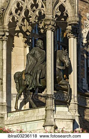 "Bronze equestrian statue of Prince Regent Luitpold by Ferdinand von Miller, under a baldachin at the town hall facade, New Town Hall, Marienplatz, Munich, Upper Bavaria, Bavaria, Germany, Europe" View Large Photo Image Stock Photo - "Bronze equestrian statue of Prince Regent Luitpold by Ferdinand von Miller, under a baldachin at the town hall facade, New Town Hall, Marienplatz, Munich, Upper Bavaria, Bavaria, Germany, Europe". Fotosearch