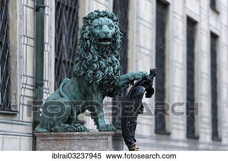 "Bronze sculpture, Bavarian Lion at the entrance to the Munich Residenz, Munich, Upper Bavaria, Bavaria, Germany, Europe" View Large Photo Image Stock Photography - "Bronze sculpture, Bavarian Lion at the entrance to the Munich Residenz, Munich, Upper Bavaria, Bavaria, Germany, Europe". Fotosearch