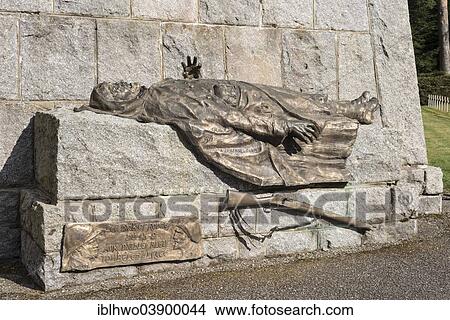 Picture - "Bronze sculpture, dead soldier with a rifle, French military cemetery, First World War, Col du Wettstein, Vosges, Orbey, Alsace, France, Europe". Fotosearch