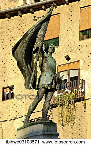 Stock Image - "Bronze statue, Juan Bravo, national hero, freedom fighter, Calle Juan Bravo, Segovia, Castile and Leon, Spain, Europe". Fotosearch