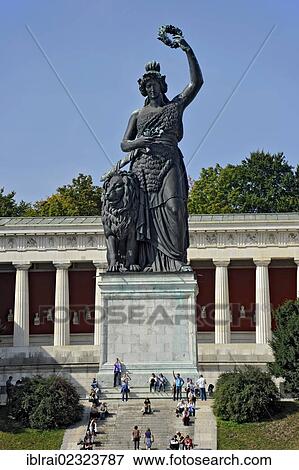 "Bronze statue of Bavaria in front of the Ruhmeshalle building, Munich, Upper Bavaria, Bavaria, Germany, Europe" View Large Photo Image Stock Photo - "Bronze statue of Bavaria in front of the Ruhmeshalle building, Munich, Upper Bavaria, Bavaria, Germany, Europe". Fotosearch