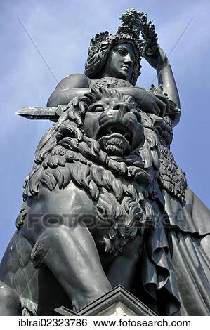 Stock Photograph - "Bronze statue of Bavaria in front of the Ruhmeshalle building, Munich, Upper Bavaria, Bavaria, Germany, Europe". Fotosearch