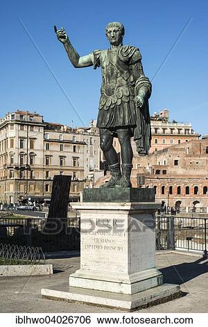 Stock Photograph - "Bronze statue of Roman Emperor Trajan, Via dei Fori Imperiali, Rione I Monti, Rome, Lazio, Italy, Europe". Fotosearch