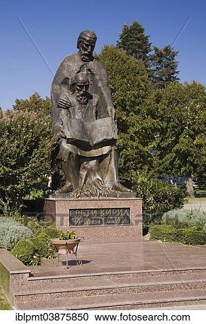 Stock Image - "Bronze statue of the Saints Cyril and Methodius, Ohrid, Macedonia, Europe". Fotosearch