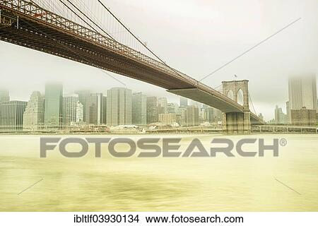 Picture - "Brooklyn Bridge with views of Manhattan, New York City, New York, United States, North America". Fotosearch