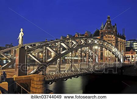 Stock Photo - "Brooksbrucke bridge over the Zollkanal canal, Speicherstadt, Hamburg, Hamburg, Germany, Europe". Fotosearch