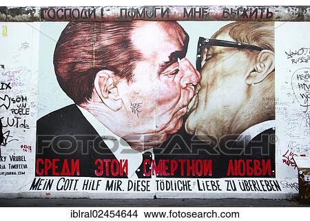 "Brotherly kiss between Leonid Brezhnev and Erich Honecker, painting, mural, East Side Gallery, Berlin, Germany, Europe, PublicGround, Europe" View Large Photo Image Picture - "Brotherly kiss between Leonid Brezhnev and Erich Honecker, painting, mural, East Side Gallery, Berlin, Germany, Europe, PublicGround, Europe". Fotosearch