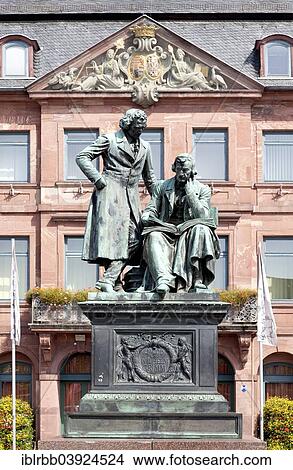 Picture - "Brothers Grimm National Memorial in front of the New Town Hall, Hanau, Hesse, Germany, Europe". Fotosearch