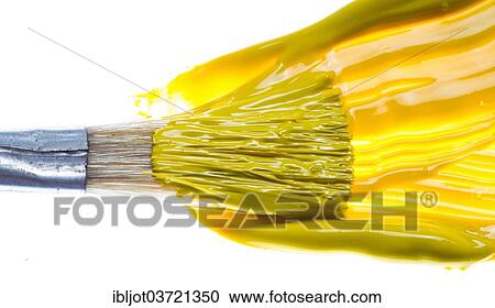 Brush with yellow acrylic paint View Large Photo Image Stock Image - Brush with yellow acrylic paint. Fotosearch