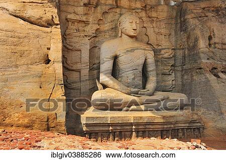 Stock Photograph - "Buddha in lotus position, Gal Vihara, UNESCO World Heritage Site, Polonnaruwa, North Central Province, Sri Lanka, Asia". Fotosearch