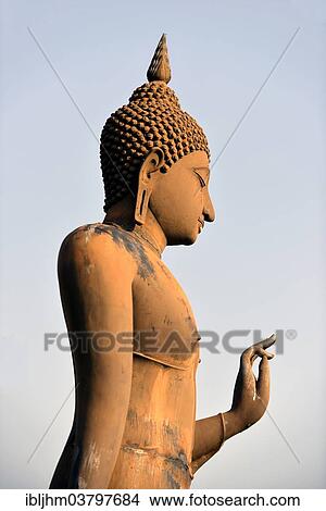 Picture - "Buddha statue, detail, Wat Sa Si or Wat Sra Sri, Sukhothai Historical Park, Sukhothai, Northern Thailand, Thailand, Asia". Fotosearch
