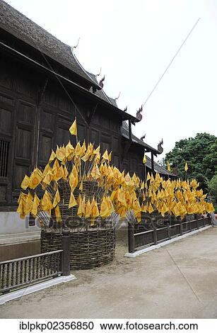 "Buddhist flags in front of the Wat Chedi Luang Temple in Chiang Mai, Thailand, Asia" View Large Photo Image Stock Image - "Buddhist flags in front of the Wat Chedi Luang Temple in Chiang Mai, Thailand, Asia". Fotosearch