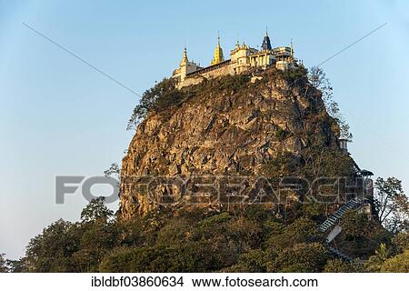"Buddhist monastery, gilded Tuyin Taung Pagoda on the Taung Kalat volcanic cone, Mount Popa, Mandalay Region, Myanmar, Asia" View Large Photo Image Picture - "Buddhist monastery, gilded Tuyin Taung Pagoda on the Taung Kalat volcanic cone, Mount Popa, Mandalay Region, Myanmar, Asia". Fotosearch