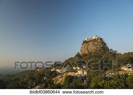 Picture - "Buddhist monastery, gilded Tuyin Taung Pagoda on the Taung Kalat volcanic cone, Mount Popa, Mandalay Region, Myanmar, Asia". Fotosearch