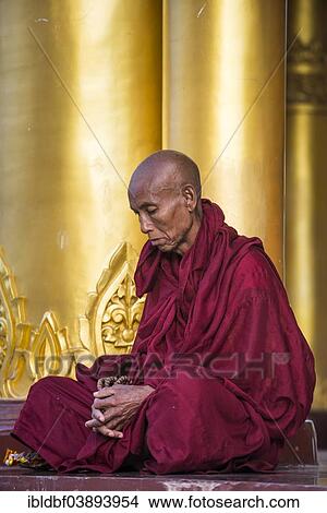 "Buddhist monk in prayer, Shwedagon Pagoda, Singuttara Hill, Yangon or Rangoon, Yangon Region, Myanmar, Asia" View Large Photo Image Picture - "Buddhist monk in prayer, Shwedagon Pagoda, Singuttara Hill, Yangon or Rangoon, Yangon Region, Myanmar, Asia". Fotosearch