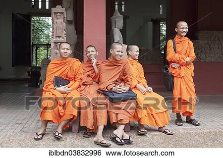 Stock Photograph - "Buddhist monks at the National Museum, Phnom Penh, Cambodia, Asia". Fotosearch
