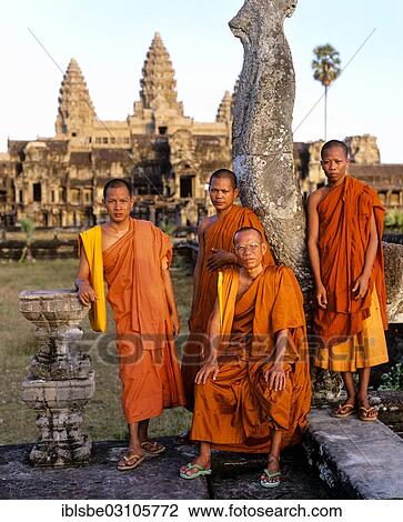 "Buddhist monks at the western entrance, in front of the temple of Angkor Wat, UNESCO World Cultural Heritage Site, Siem Reap, Siem Reap Province, Cambodia, Asia" View Large Photo Image Stock Image - "Buddhist monks at the western entrance, in front of the temple of Angkor Wat, UNESCO World Cultural Heritage Site, Siem Reap, Siem Reap Province, Cambodia, Asia". Fotosearch