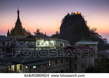 "Buddhist nonastery, Tuyin Taung Pagoda on the volcanic cone of Taung Kalat, at sunset, Mount Popa, Mandalay Region, Myanmar, Asia" View Large Photo Image Picture - "Buddhist nonastery, Tuyin Taung Pagoda on the volcanic cone of Taung Kalat, at sunset, Mount Popa, Mandalay Region, Myanmar, Asia". Fotosearch