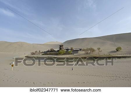 "Buddhist pagoda in the sand dunes of the Gobi Desert on Crescent Lake and Mount Mingshan near Dunhuang, Silk Road, Gansu, China, Asia" View Large Photo Image Stock Image - "Buddhist pagoda in the sand dunes of the Gobi Desert on Crescent Lake and Mount Mingshan near Dunhuang, Silk Road, Gansu, China, Asia". Fotosearch
