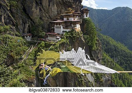 "Buddhist prayer flags fluttering at the Tiger's Nest Monastery, Taktsang Monastery, Paro district, Bhutan, Asia" View Large Photo Image Stock Image - "Buddhist prayer flags fluttering at the Tiger's Nest Monastery, Taktsang Monastery, Paro district, Bhutan, Asia". Fotosearch