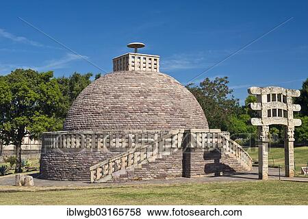 Stock Photo - "Buddhist stupa, Stupa No. 1, large stupa with Toran or gate with with stone reliefs from the 2nd century BC, UNESCO World Heritage Site, Sanchi, Madhya Pradesh, India, Asia". Fotosearch
