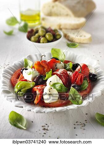 Buffalo mozarella and tomato salad View Large Photo Image Stock Image - Buffalo mozarella and tomato salad. Fotosearch