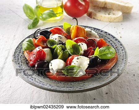 Buffalo mozzarella and tomato salad View Large Photo Image Stock Photo - Buffalo mozzarella and tomato salad. Fotosearch