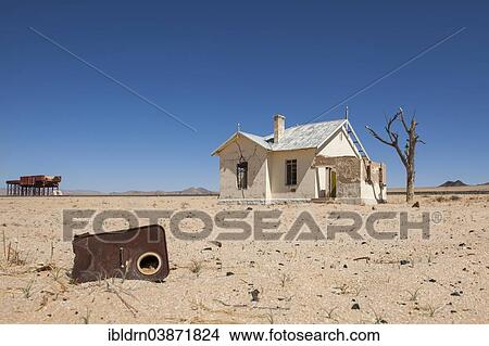 Picture - "Building of the Garub railway station, from the German colonial period, in the middle of the Namib Desert, Garub, ÇKaras, Namibia, Africa". Fotosearch
