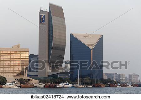 Picture - Building of the National Bank of Dubai, NBD, Dubai Creek, Dubai, United Arab Emirates, Middle East, Asia. Fotosearch