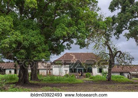 Stock Image - "Building of the Station Dume from the German colonial period, Doume, Littoral Region, Cameroon, Africa". Fotosearch