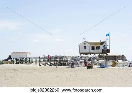 "Building on stilts on the beach of St. Peter-Ording, North Frisia, Schleswig-Holstein, Germany, Europe" View Large Photo Image Stock Image - "Building on stilts on the beach of St. Peter-Ording, North Frisia, Schleswig-Holstein, Germany, Europe". Fotosearch