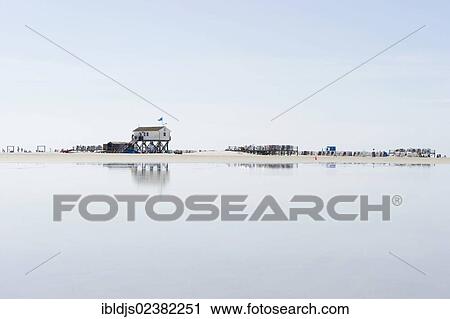 "Building on stilts on the beach of St. Peter-Ording, North Frisia, Schleswig-Holstein, Germany, Europe" View Large Photo Image Stock Image - "Building on stilts on the beach of St. Peter-Ording, North Frisia, Schleswig-Holstein, Germany, Europe". Fotosearch