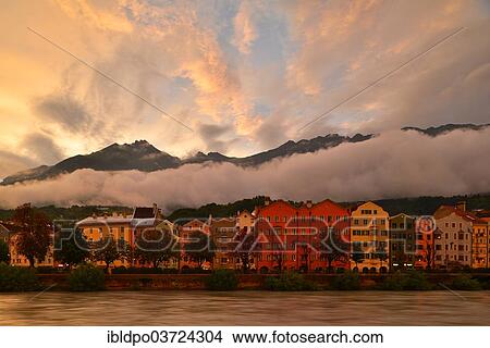 "Buildings along the Inn river at dusk, Innsbruck, Tyrol, Austria, Europe" View Large Photo Image Picture - "Buildings along the Inn river at dusk, Innsbruck, Tyrol, Austria, Europe". Fotosearch