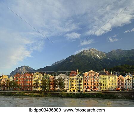 Stock Photo - "Buildings along the Inn river in the morning light, Innsbruck, Tyrol, Austria, Europe". Fotosearch