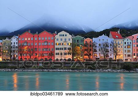Stock Photo - "Buildings along the Inn river, Innsbruck, Tyrol, Austria, Europe". Fotosearch