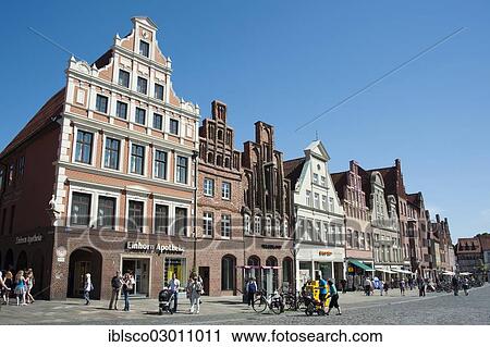 Stock Image - "Buildings at the Am Sande square, Am Sande, Luneburg, Lower Saxony, Germany, Europe". Fotosearch