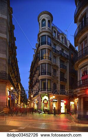 "Buildings on a street corner at dusk, Barcelona, Catalonia, Spain, Europe" View Large Photo Image Stock Photograph - "Buildings on a street corner at dusk, Barcelona, Catalonia, Spain, Europe". Fotosearch