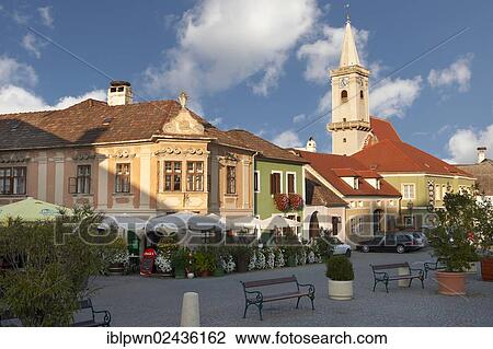 Stock Image - "Buildings on the main square, Rust, Ruszt, on Neusiedler See, Lake Neusiedl, Burgenland, Austria, Europe". Fotosearch
