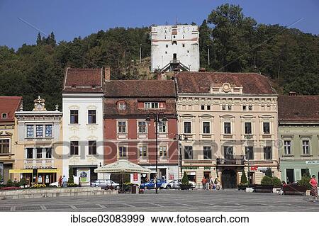 "Buildings on the market square or Pia? ¢a Sfatului, White Tower at the rear, Brasov, Brasov County, Transylvania, Romania, Europe" View Large Photo Image Stock Photo - "Buildings on the market square or Pia? ¢a Sfatului, White Tower at the rear, Brasov, Brasov County, Transylvania, Romania, Europe". Fotosearch