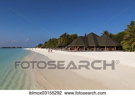 Stock Image - "Bungalows on Paradise Island or Lankanfinolhu, Indian Ocean, Lankanfinolhu, North Male Atoll, Maldives, Asia". Fotosearch