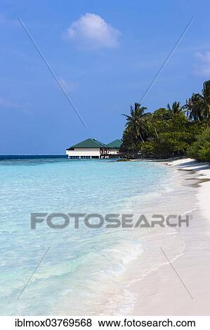 Stock Photo - "Bungalows on the coast, Emboodhoo Island, South Male Atoll, Maldives, Asia". Fotosearch
