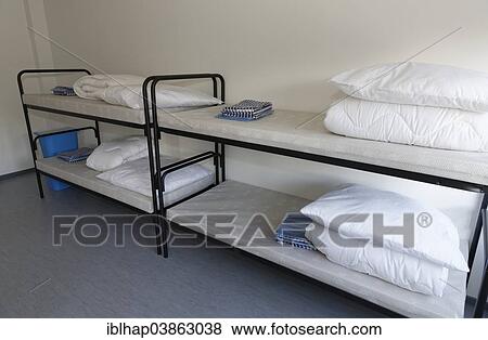 Stock Photo - "Bunk beds, container accommodation for asylum seekers, Geretsried, Upper Bavaria, Bavaria, Germany, Europe". Fotosearch