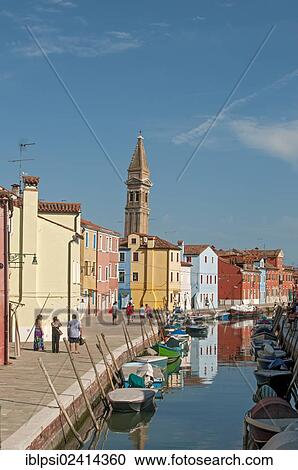 Burano canal with Leaning Tower of Church of San Martino, Fondamenta della Pescheria, Venice, Veneto, Italy, Europe View Large Photo Image Stock Image - Burano canal with Leaning Tower of Church of San Martino, Fondamenta della Pescheria, Venice, Veneto, Italy, Europe. Fotosearch