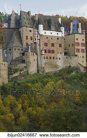 Stock Photo - Burg Eltz castle, a Ganerbenburg shared by several families, Muenstermaifeld, Wierschem, Rhineland-Palatinate, Germany, Europe. Fotosearch
